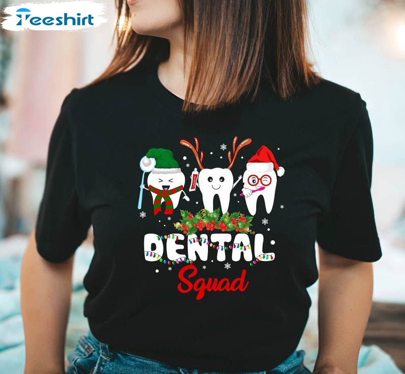 Dental Squad Christmas Shirt, Cute Reindeer Christmas Tee Tops Crewneck