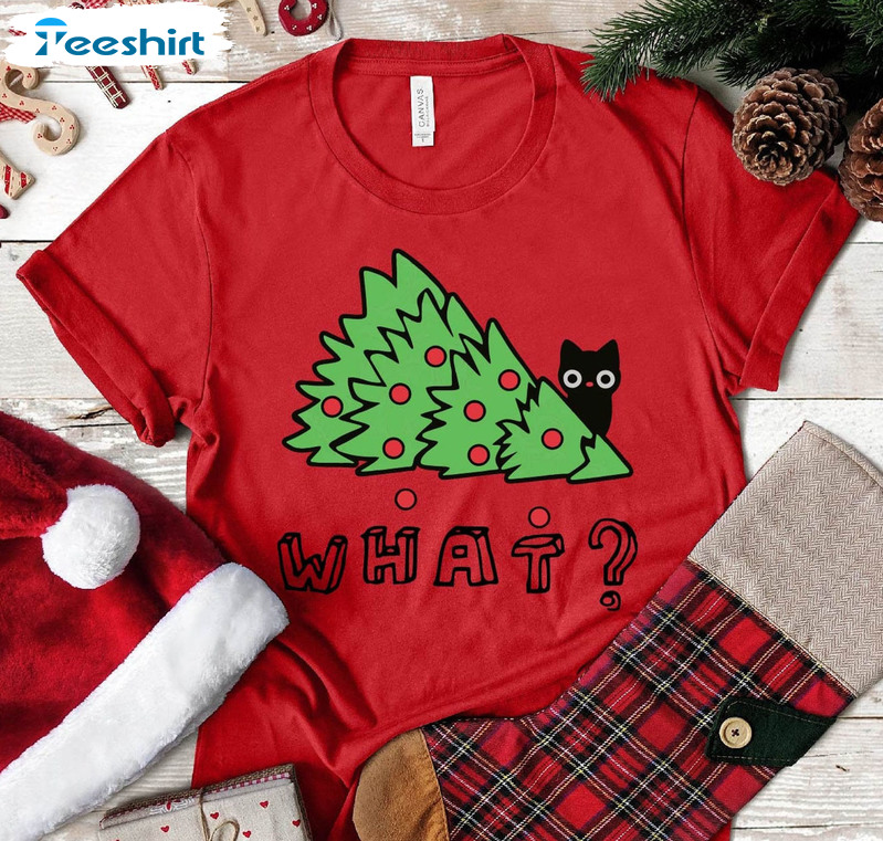 Christmas Black Cat What Shirt, Christmas Tree Long Sleeve Crewneck