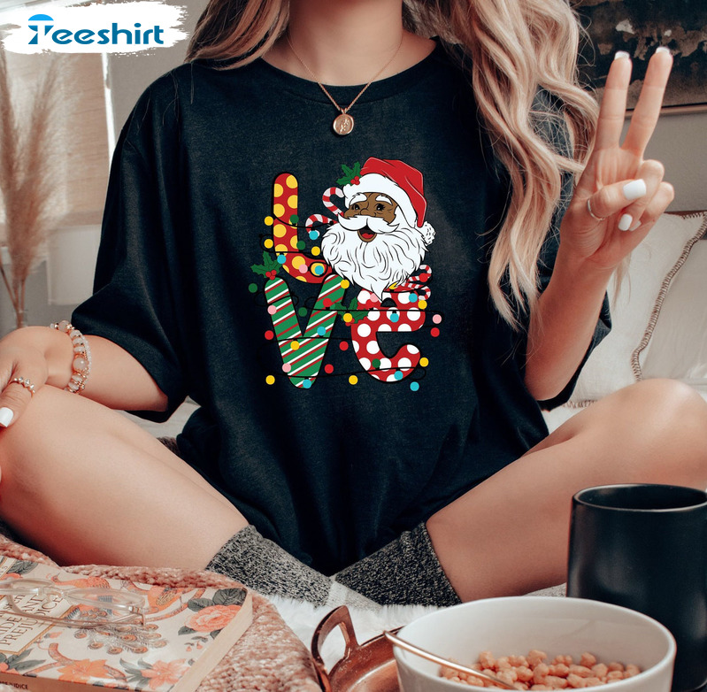 Black Santa Claus Love Shirt, African American Christmas Unisex T-shirt Hoodie