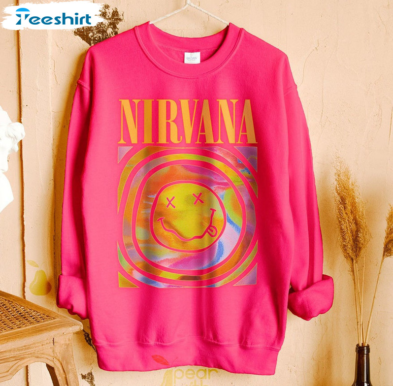 Nirvana Smiley Shirt, Smiley Face Pink Long Sleeve Unisex Hoodie