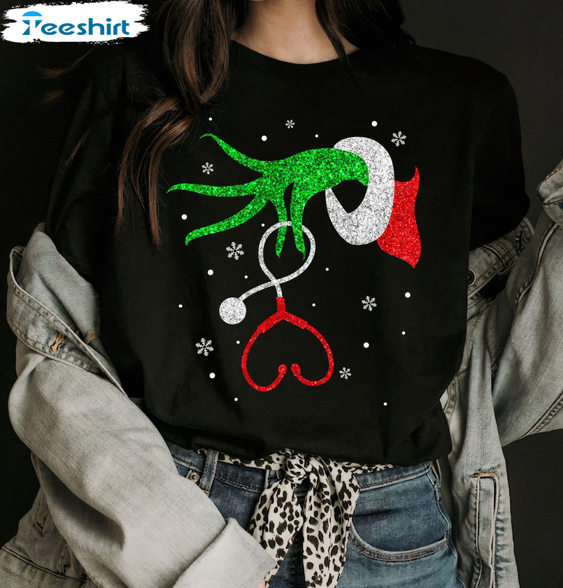 Grinch Nurse Shirt, Christmas Grinch Hand Crewneck Sweatshirt