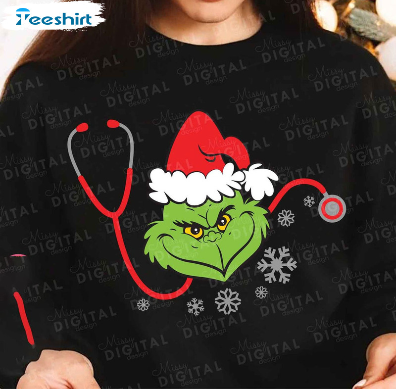 Grinch Stethoscope Shirt, Christmas Grinch Hand Long Sleeve Sweater