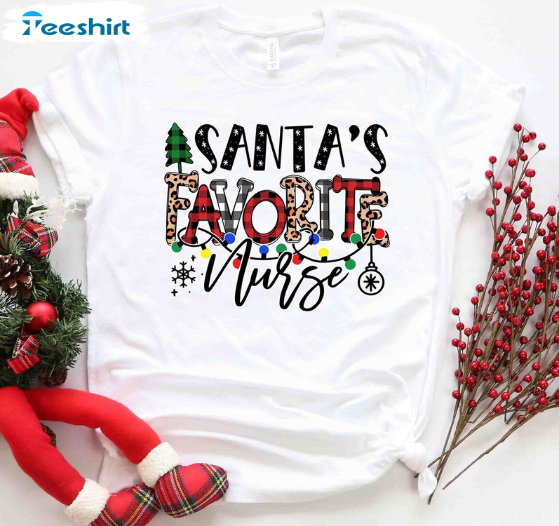 Santa Favorite Nurse Vintage Shirt, Christmas Unisex Hoodie Short Sleeve