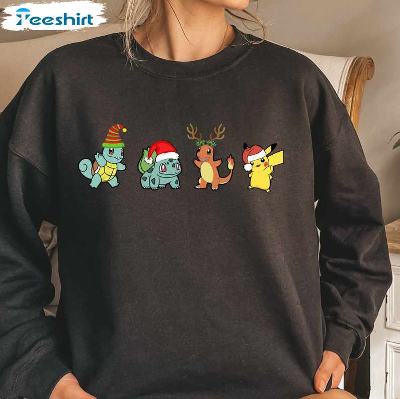 Pokemon Christmas Shirt, Xmas Crewneck Unisex Hoodie Vintage Style