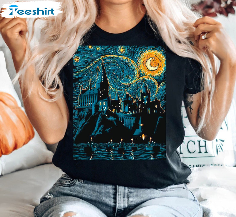 Starry Night Magic Wizard Castle Shirt, Magic School Book Sweatshirt Tee Tops