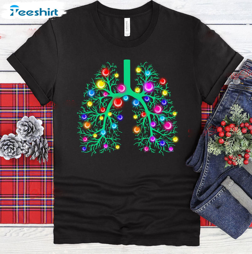 Respiratory Therapy Lung Christmas Light Shirt, Trending Unisex Hoodie Crewneck