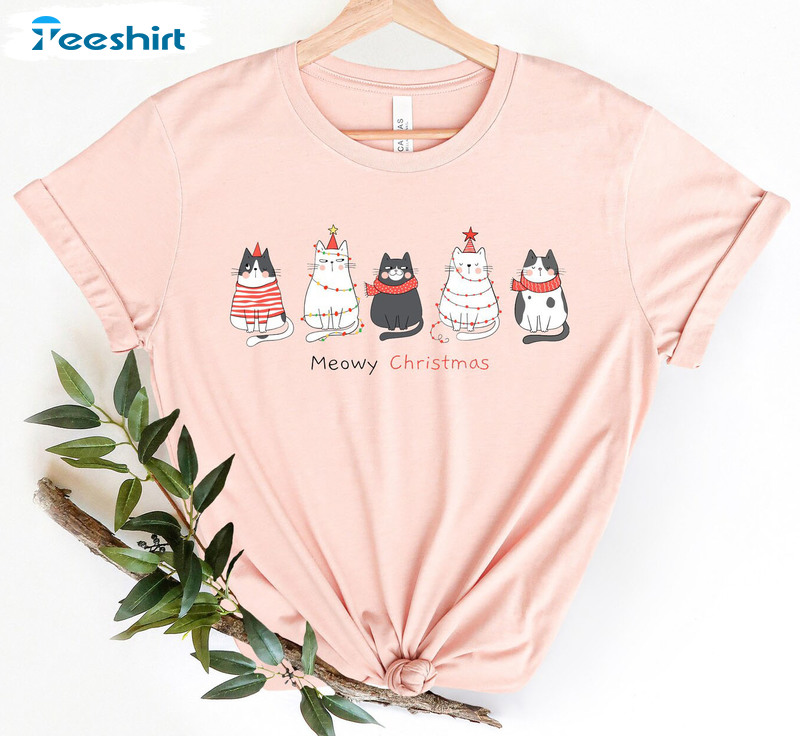 Meowy Catmas Vintage Shirt, Funny Christmas Cat Unisex T-shirt Short Sleeve