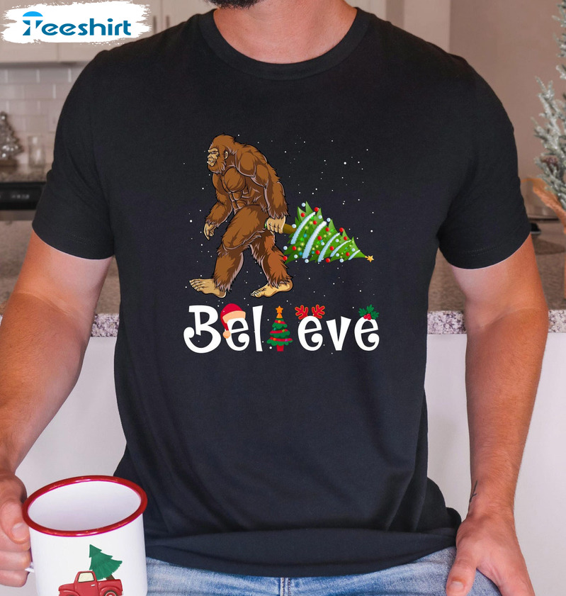 Believe Bigfoot Christmas Shirt, Christmas Vintage Crewneck Unisex Hoodie