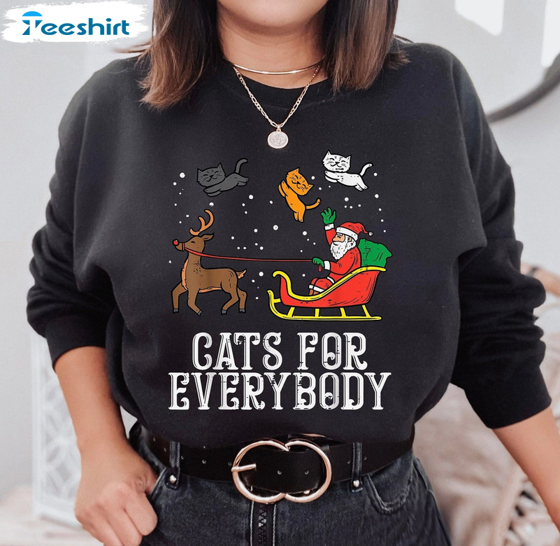 Cats For Everybody Shirt, Santa Cats Christmas Short Sleeve Unisex Hoodie