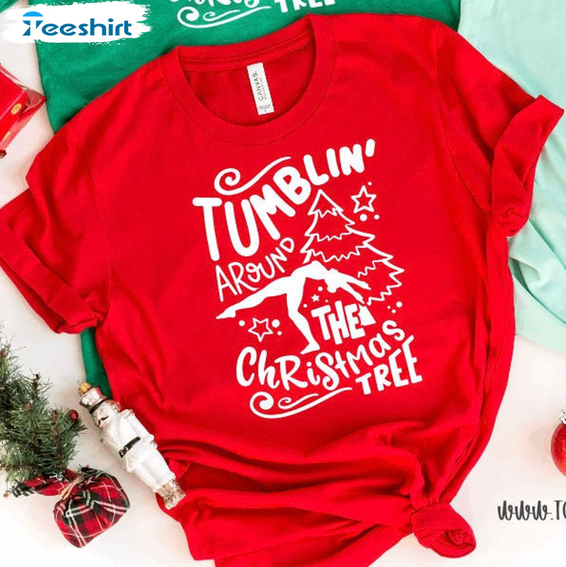 Tumblin' The Christmas Tree Shirt, Gymnast Holiday Winter Season Unisex T-shirt Short Sleeve