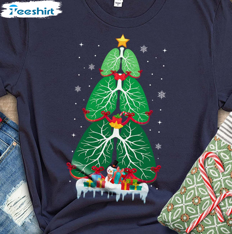 Respiratory Therapist Pulmonologist Christmas Shirt, Christmas Tree Short Sleeve Hoodie