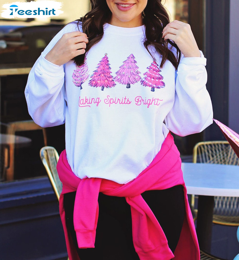 Making Spirits Bright Shirt, Pink Christmas Tree Unisex Hoodie Crewneck