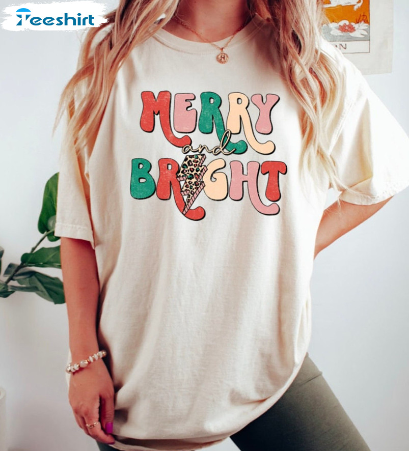 Merry And Bright Christmas Shirt, Christmas Vintage Crewneck Short Sleeve