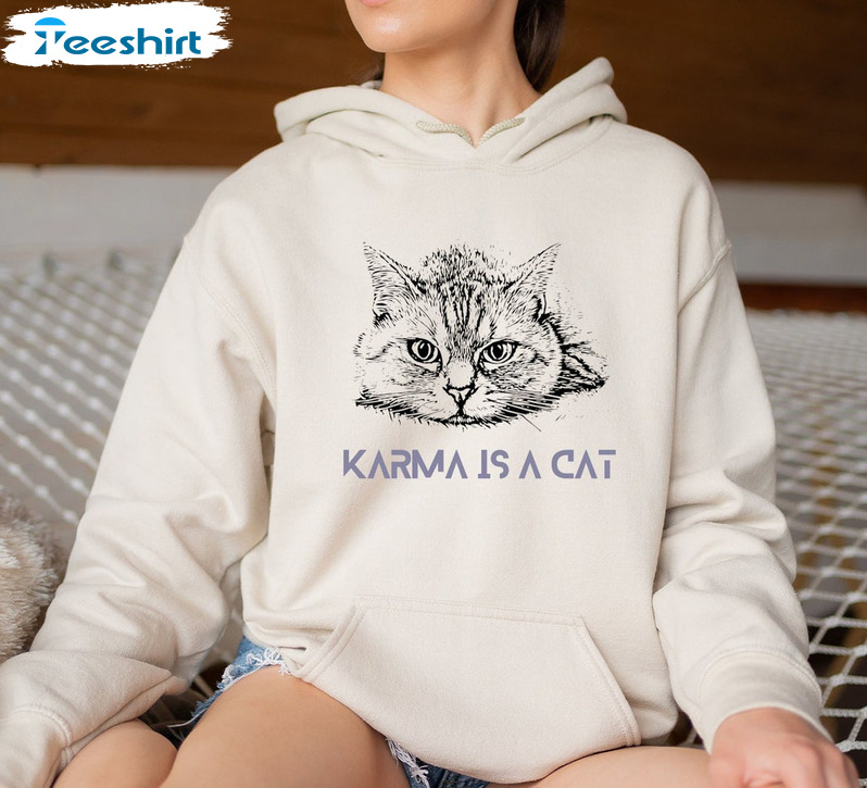 Karma Is A Cat Shirt, Vintage Long Sleeve Unisex Hoodie
