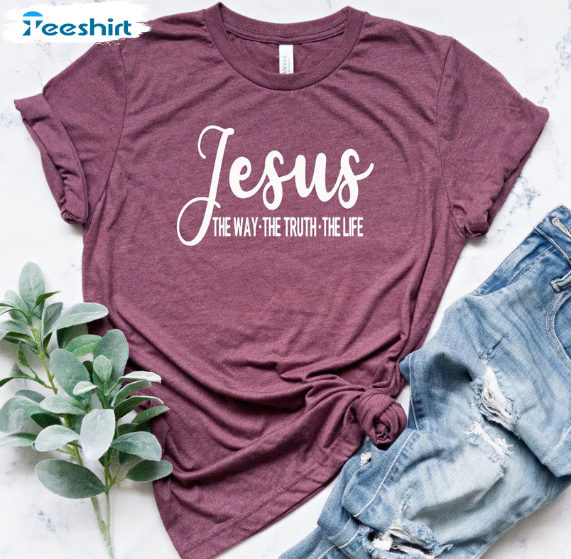 Jesus The Way The Truth The Life Sweatshirt, Christian Vintage Tee Tops Long Sleeve