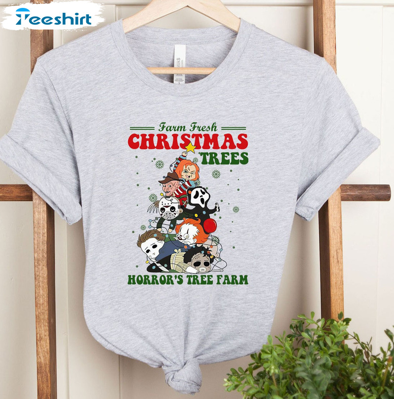 Farm Fresh Christmas Tree Horror's Tree Farm Shirt, Christmas Unisex T-shirt Crewneck