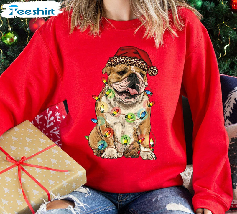 French Bulldog Christmas Shirt, Christmas Dog Lights Unisex Hoodie Crewneck