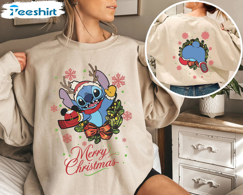 Merry Christmas Stitch Shirt, Disney Characters Short Sleeve Unisex T-shirt