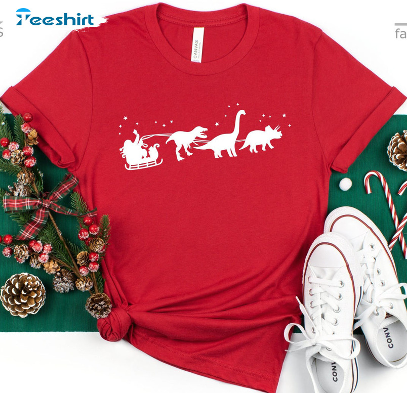 Christmas Dinosaur Sleigh Ride Shirt, Funny Christmas Crewneck Unisex Hoodie