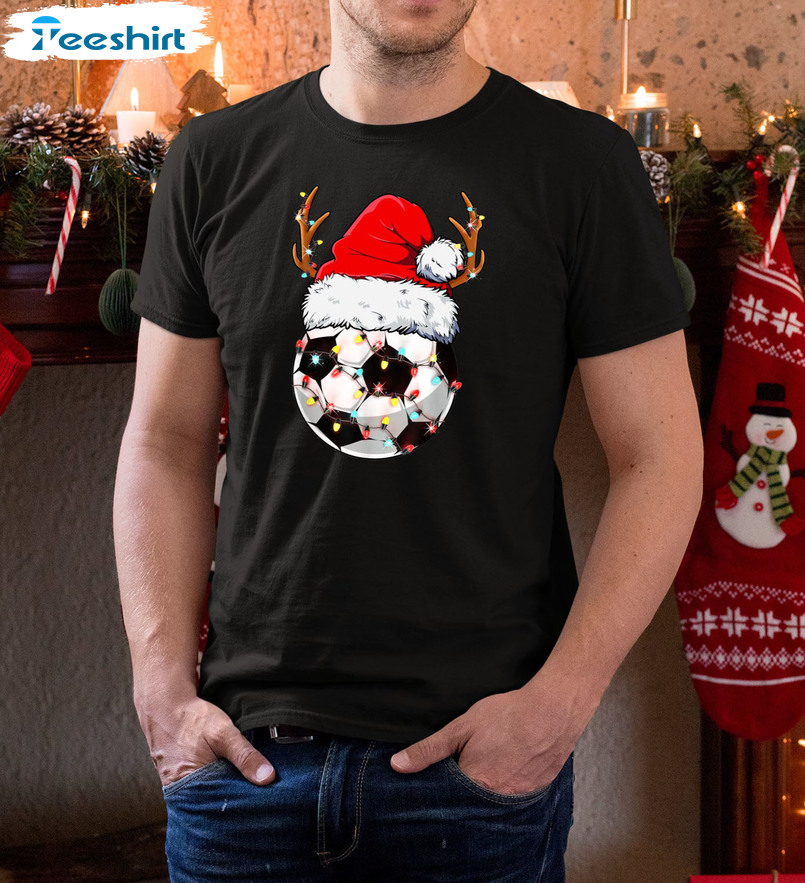 Christmas Soccer Santa Hat Shirt, Funny Soccer Crewneck Long Sleeve