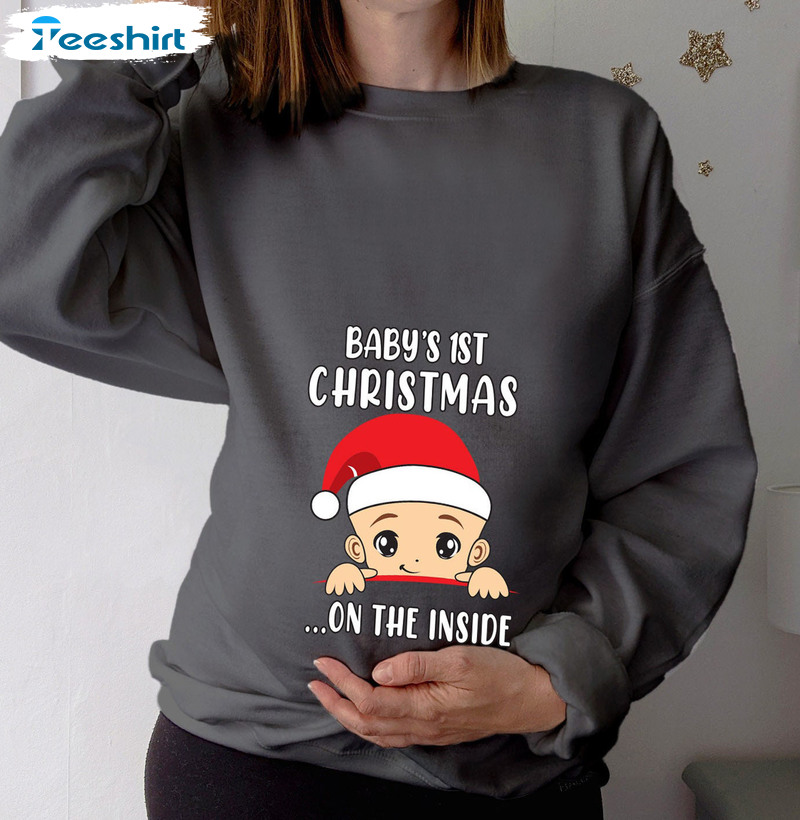 Baby's 1st Christmas On The Inside Maternity Pregnancy T-Shirt