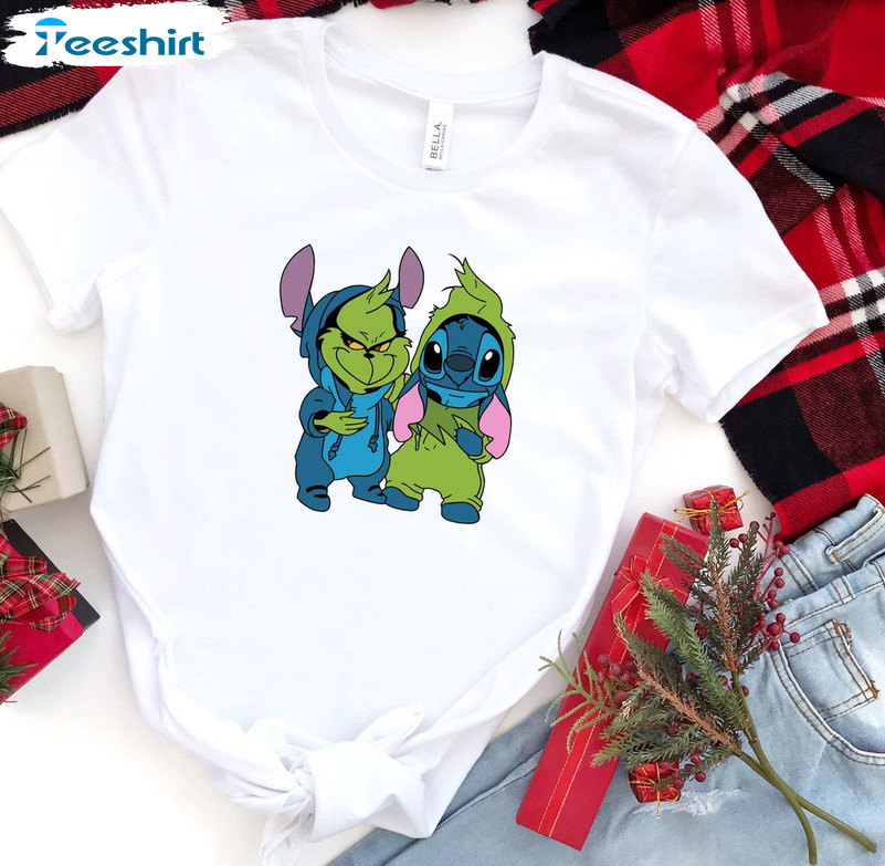 Grinch And Stitch Cute Shirt, Disney Christmas 2022 Crewneck Sweater