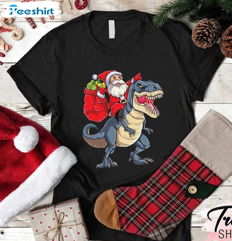 Christmas Dinosaur And Santa Claus Shirt, Christmas Sweatshirt Crewneck