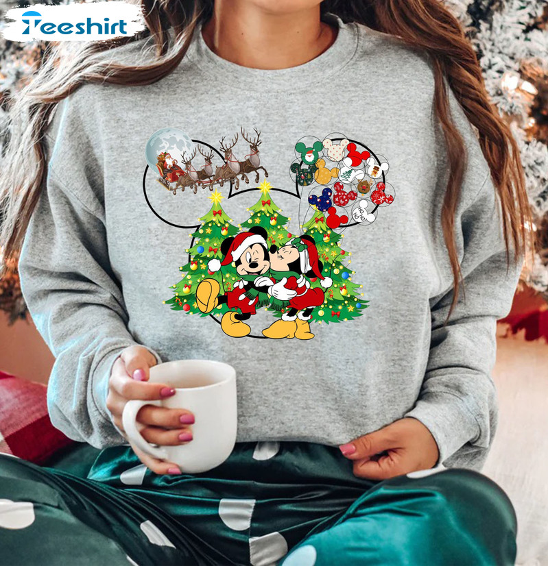 Mickey Minnie Christmas Shirt, Disney Xmas Tree Long Sleeve Tee Tops