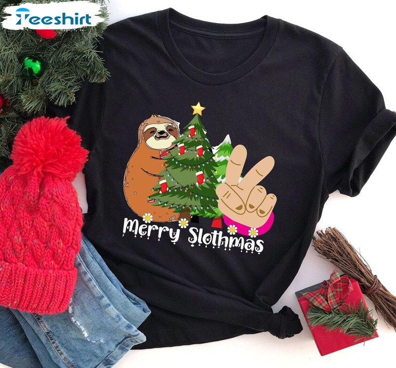 Merry Slothmas Shirt, Funny Christmas Tee Tops Short Sleeve