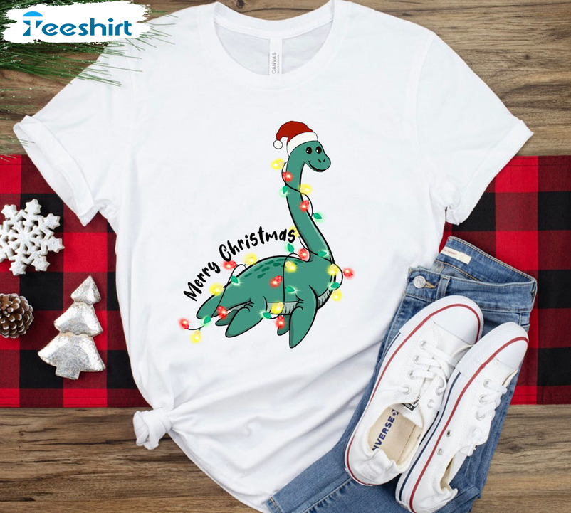 Merry Christmas Dinosaur Shirt, Xmas Cute Dinosaur Unisex Hoodie Tee Tops