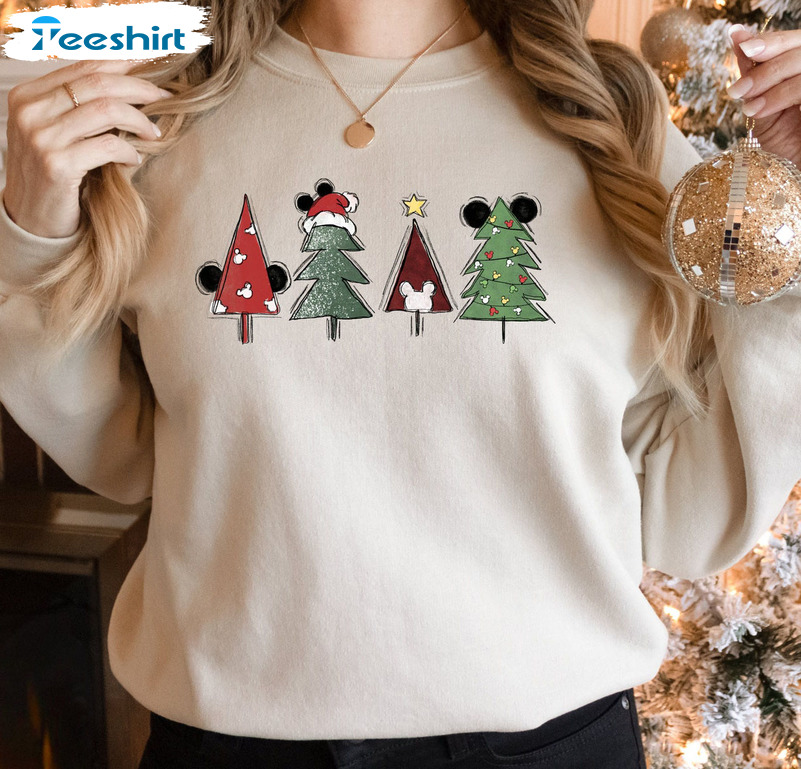 Disney Christmas Trees Sweatshirt, Christmas Castle Tee Tops Long Sleeve