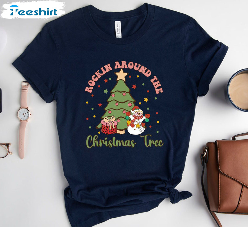 Rockin Around The Christmas Tree Vintage Shirt, Western Christmas Long Sleeve Sweater