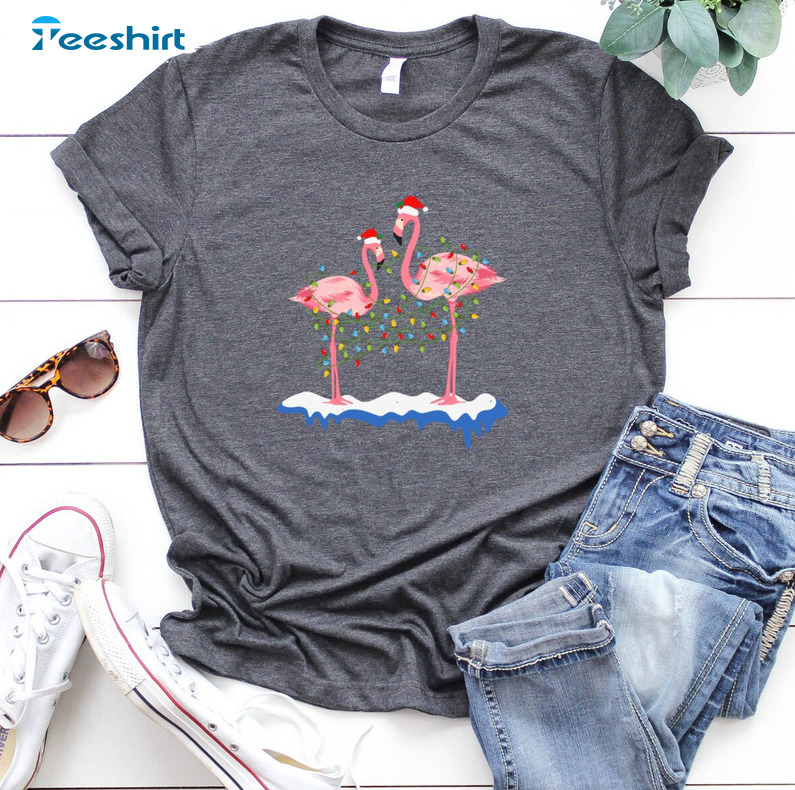 Christmas Flamingo Shirt Women's, Gift For Her Flamingo Sweatshirt Hoodie Long Sleeve T-Shirt