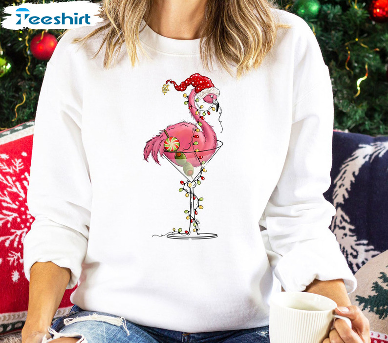 Christmas Flamingo Sweatshirt, Gift For Women Funny Hoodie Long Sleeve T-Shirt