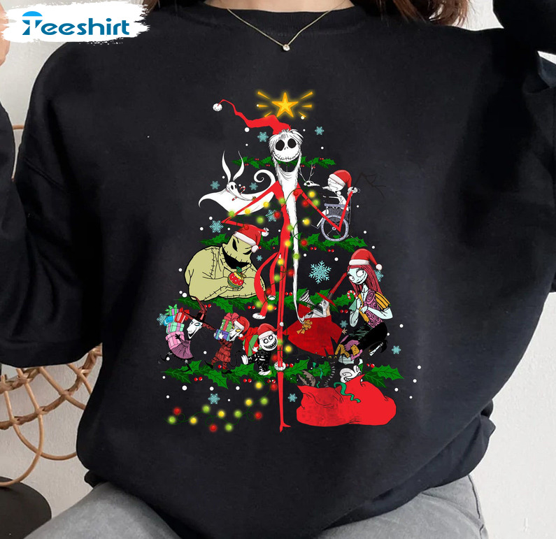 Nightmare Before Christmas Squad Tree Shirt, Jack Sally Oogie Boogie Mickey Crewneck Hoodie