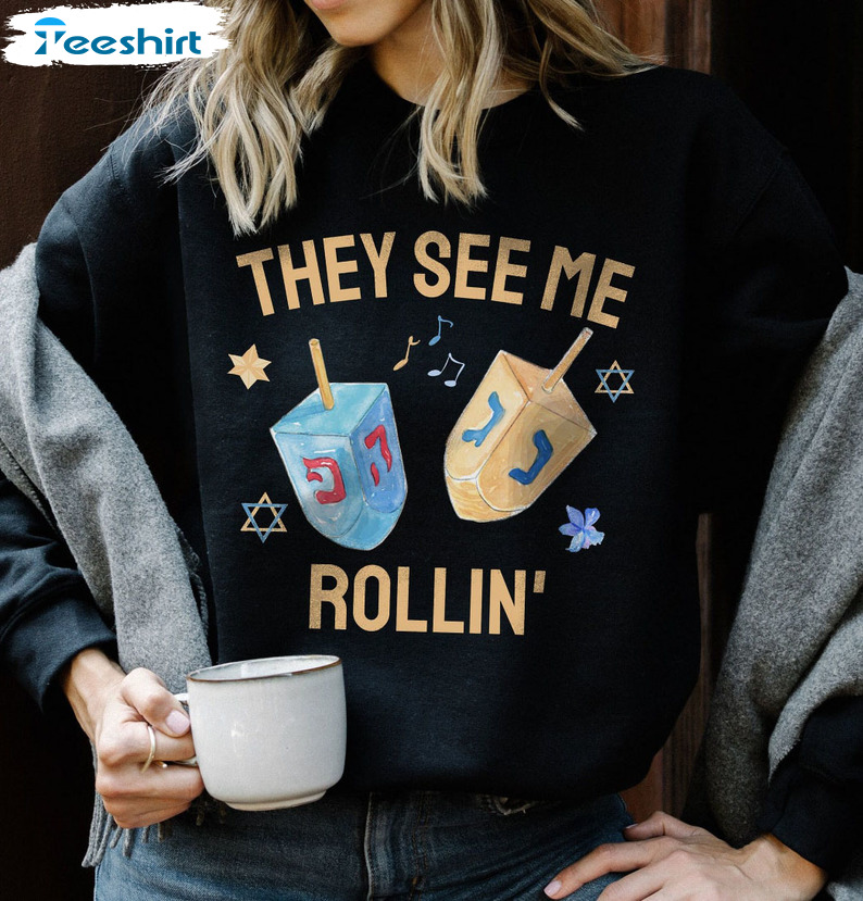 They See Me Rollin Trending Shirt, Hannukah Short Sleeve Tee Tops
