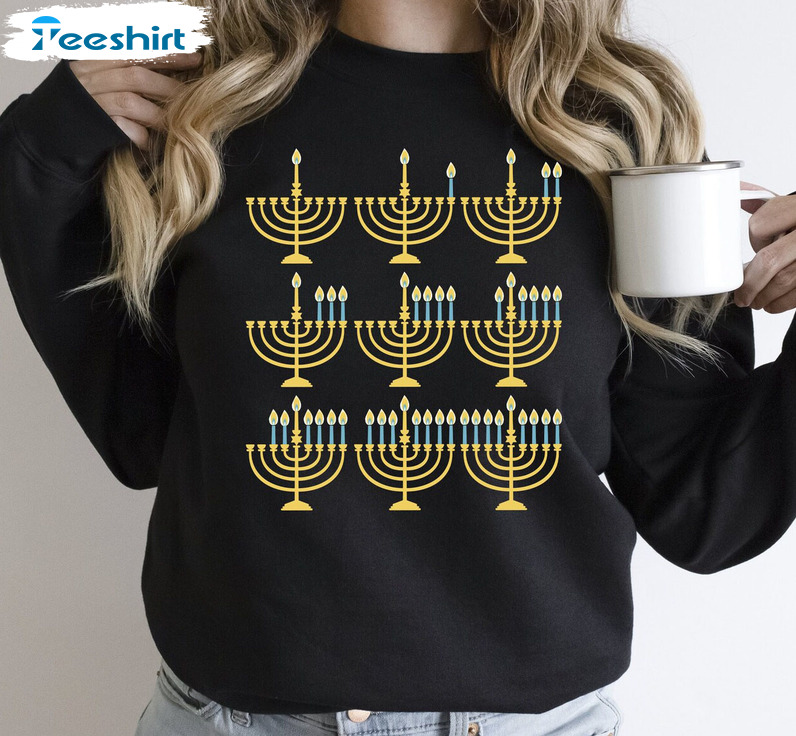 Happy Hanukkah Shirt, Menorah Vintage Unisex Hoodie Sweater