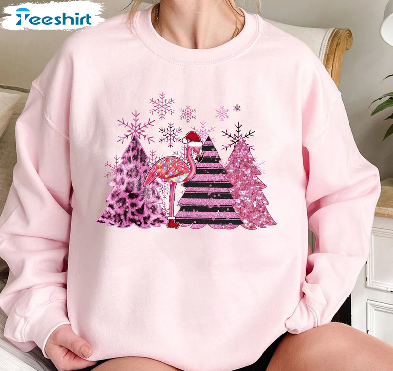 Flamingo Pink Christmas Shirt, Flamingo Lights Sweatshirt Hoodie Long Sleeve T-Shirt