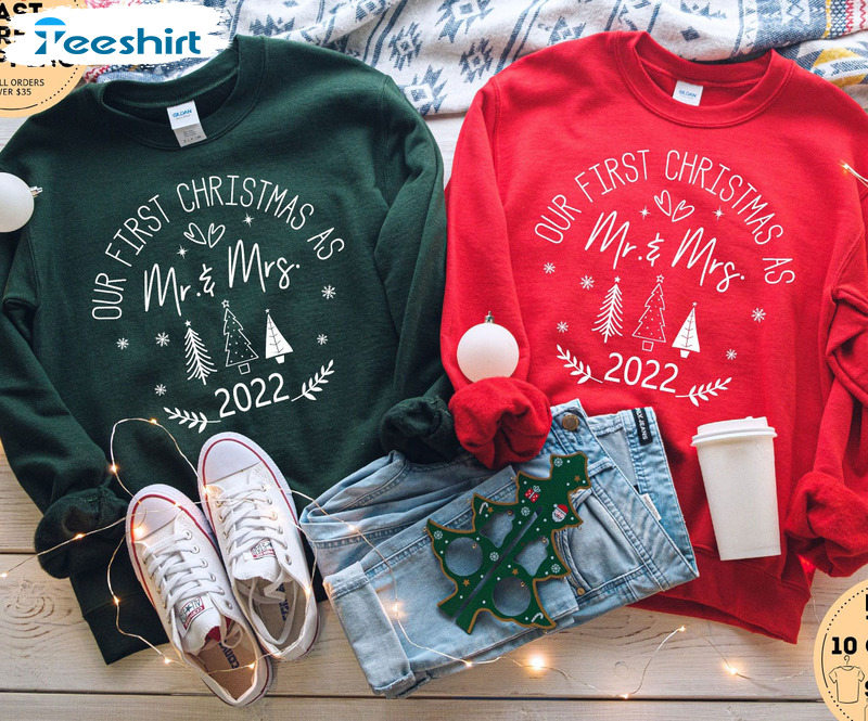 Our First Christmas As Mr And Mrs Couple Sweatshirt, Christmas Tree Crewneck