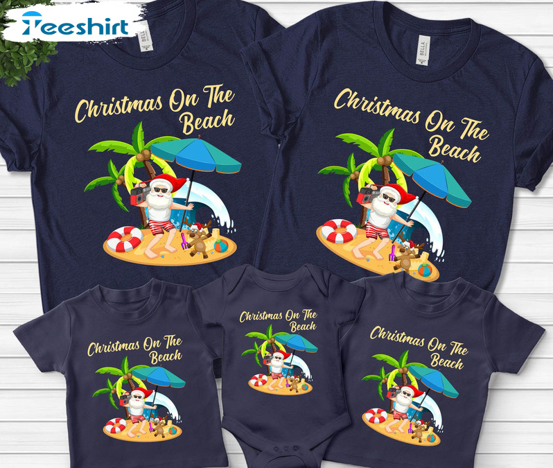 Funny Christmas On The Beach Shirt, Hawaii Christmas Family Sweatshirt Hoodie Long Sleeve