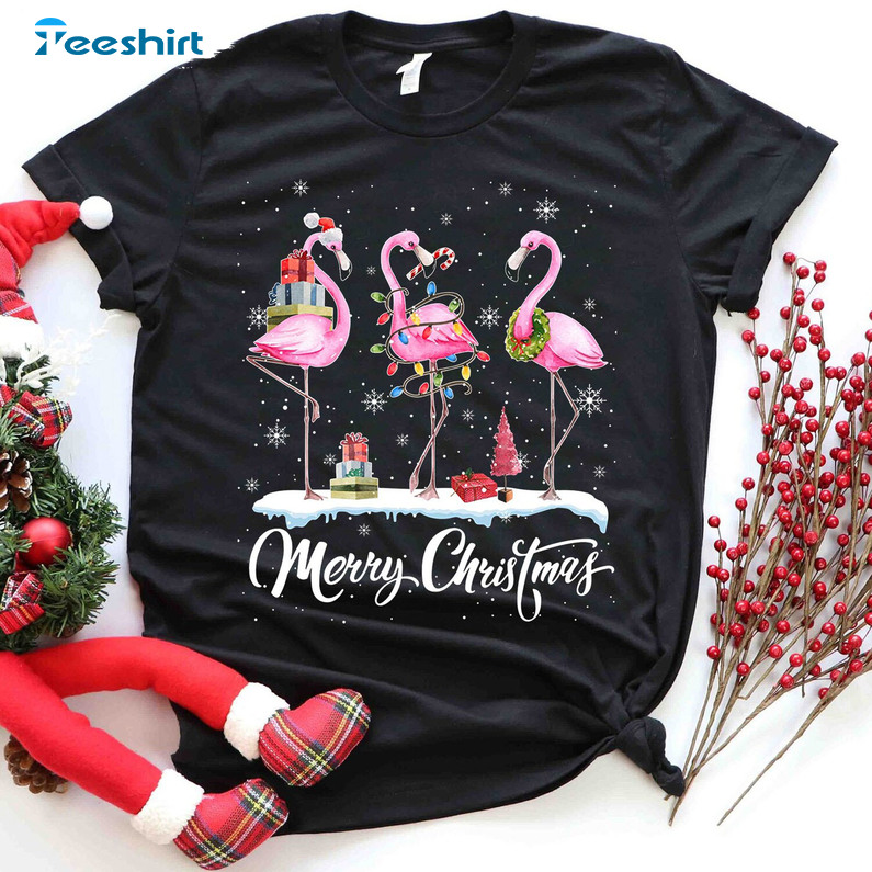 Cute Flamingo Christmas Shirt For Women