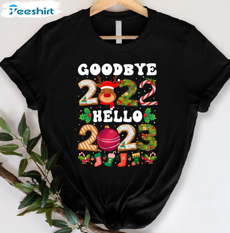 Good Bye 2022 Hello 2023 Shirt, Christmas Reindeer Unisex T-shirt Long Sleeve