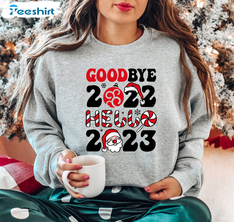 Goodbye 2022 Hello 2023 Shirt, Christmas Santa Tee Tops Unisex T-shirt