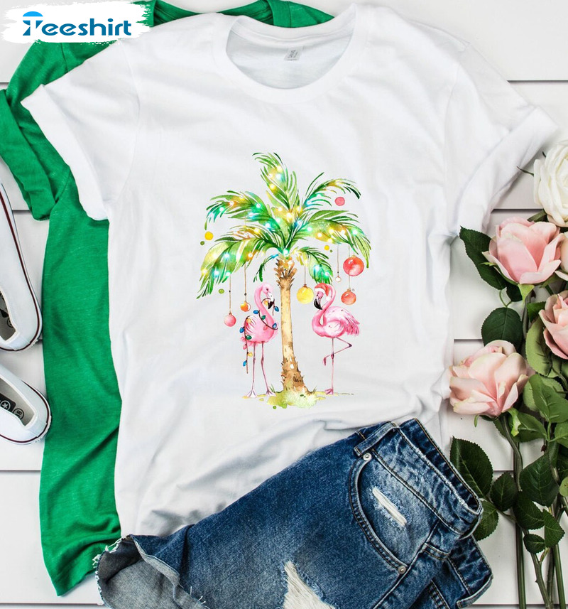 Tropical And Flamingo Christmas Shirt