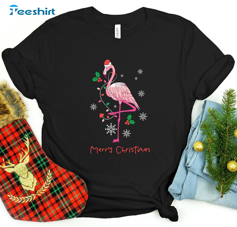 Gift Shirt For Flamingo Christmas, Sweatshirt Hoodie Long Sleeve Women's T-Shirt