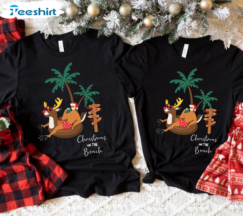 Christmas On The Beach Shirt, 2022 Tropical Hawaii Family Christmas Sweatshirt Hoodie Long Sleeve