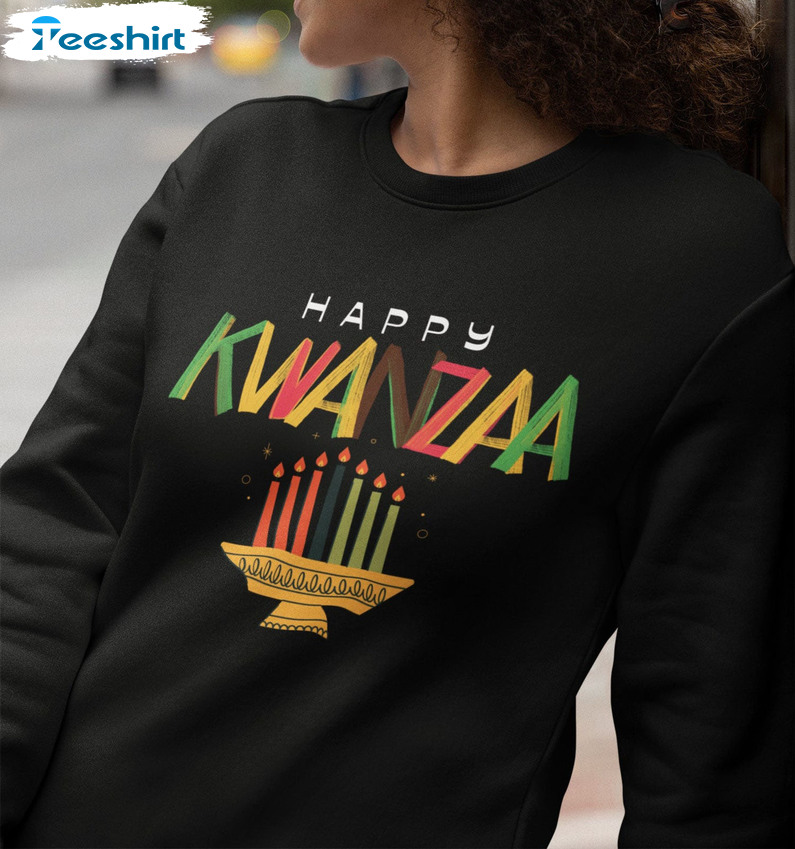 Happy Kwanzaa Shirt, Candles First Fruits Short Sleeve Tee Tops