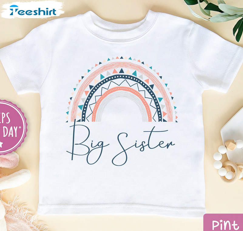 Big Sister Rainbow Sweatshirt, Toddler Girl Short Sleeve Sweater