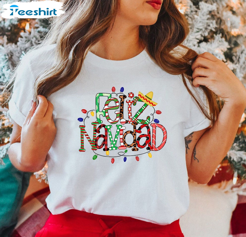 Feliz Navidad Sweatshirt, Spanish Merry Christmas Sweater Long Sleeve