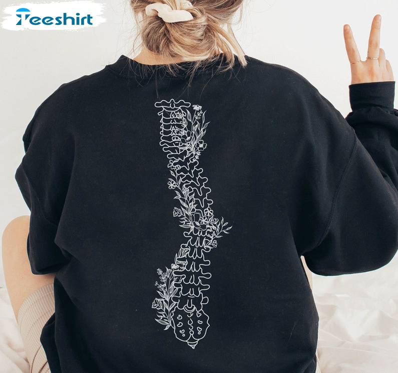 Scoliosis Spine Sweatshirt, Floral Spine Anatomy Crewneck Unisex Hoodie
